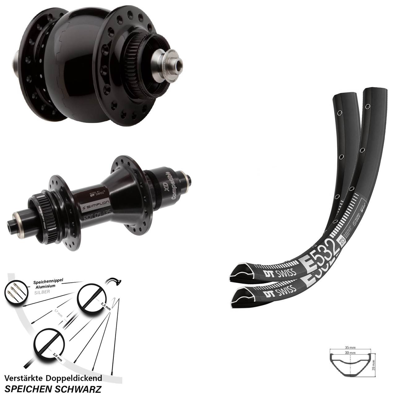 DT Swiss E532 370 SON 28 29 Zoll Laufradsatz Centerlock QR XD