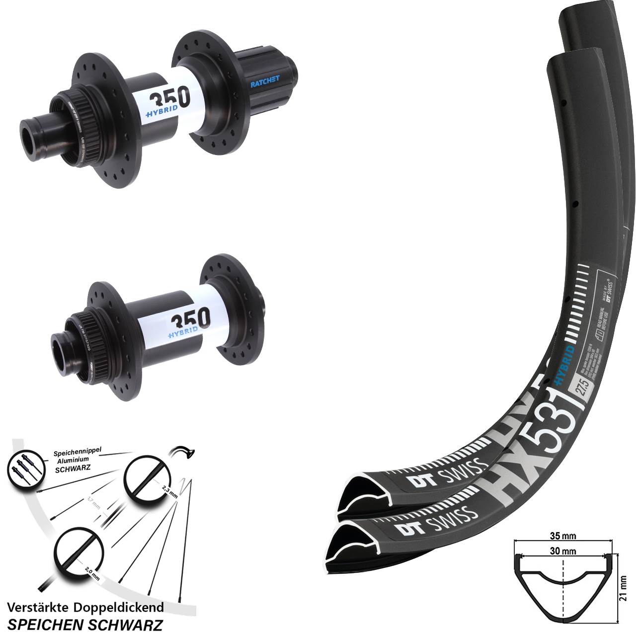 HX531 DT Swiss 350 Hybrid 29 Zoll Laufrad-Satz 15x110 12x148 Boost 8-11 fach HG