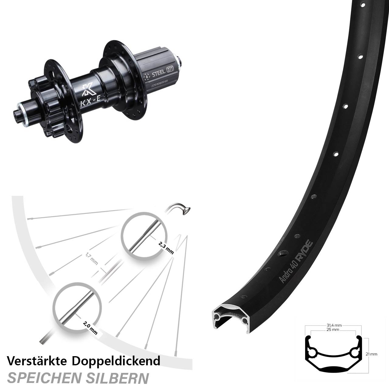 Disc Laufrad 20 Zoll Ryde Andra 40 KX-E 8-12 fach QR