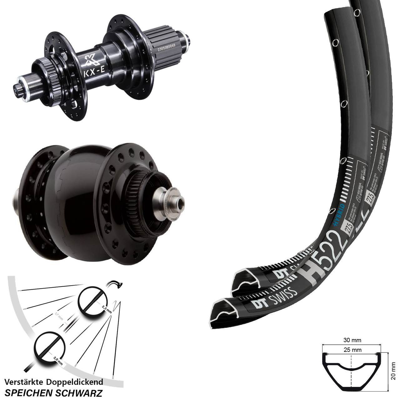 Centerlock Laufradsatz 28 Zoll DT Swiss H522 KX-E Heavy Duty SON 28 Micro Spline QR