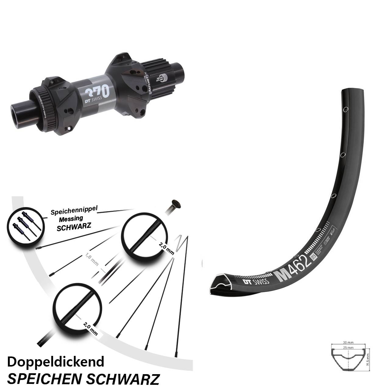Disc Hinterrad 29 Zoll DT Swiss M 462-370 Shimano Micro Spline 12x148