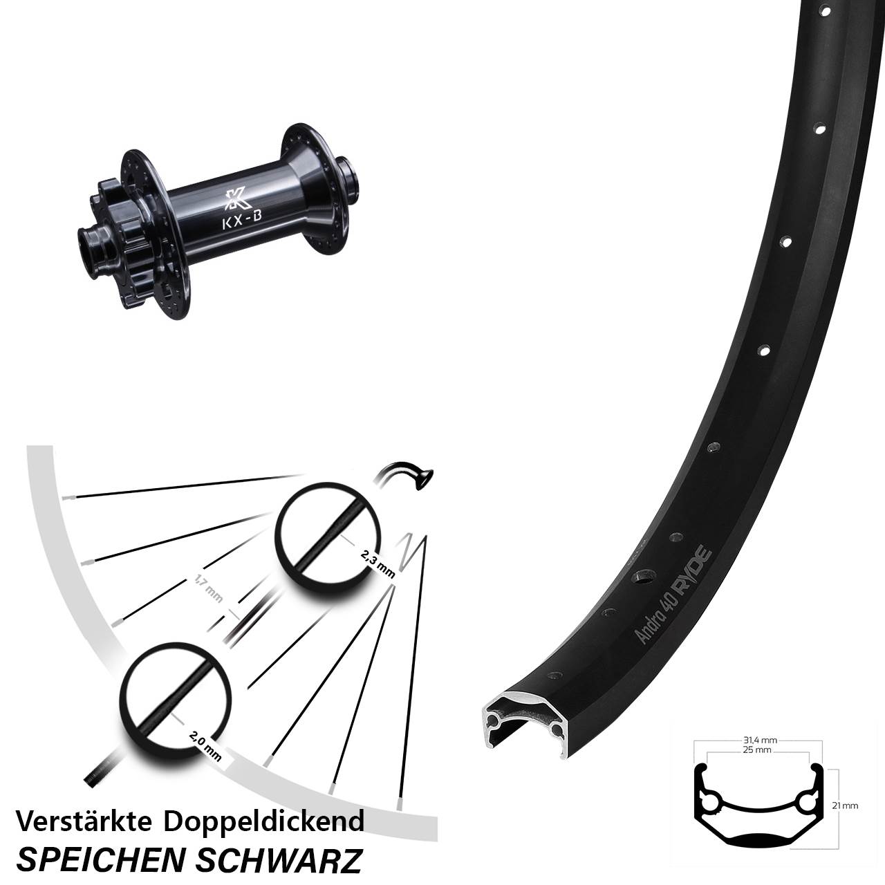 Boost Disc Laufrad 15x110 26 Zoll Ryde Andra 40 KX-B