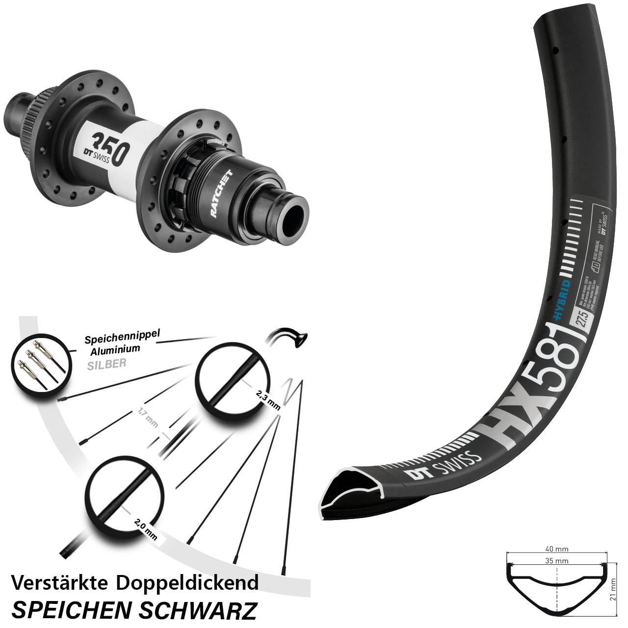 Centerlock Hinterrad 12x142 27,5 Zoll DT Swiss HX 581 350 CL SRAM XD