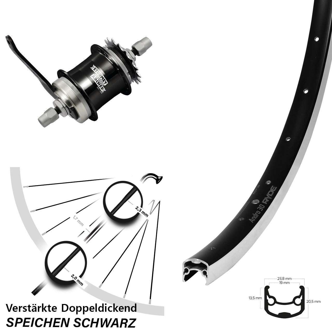 28 Zoll Hinterrad Ryde Andra 30 Sturmey Archer S1C Rücktritt