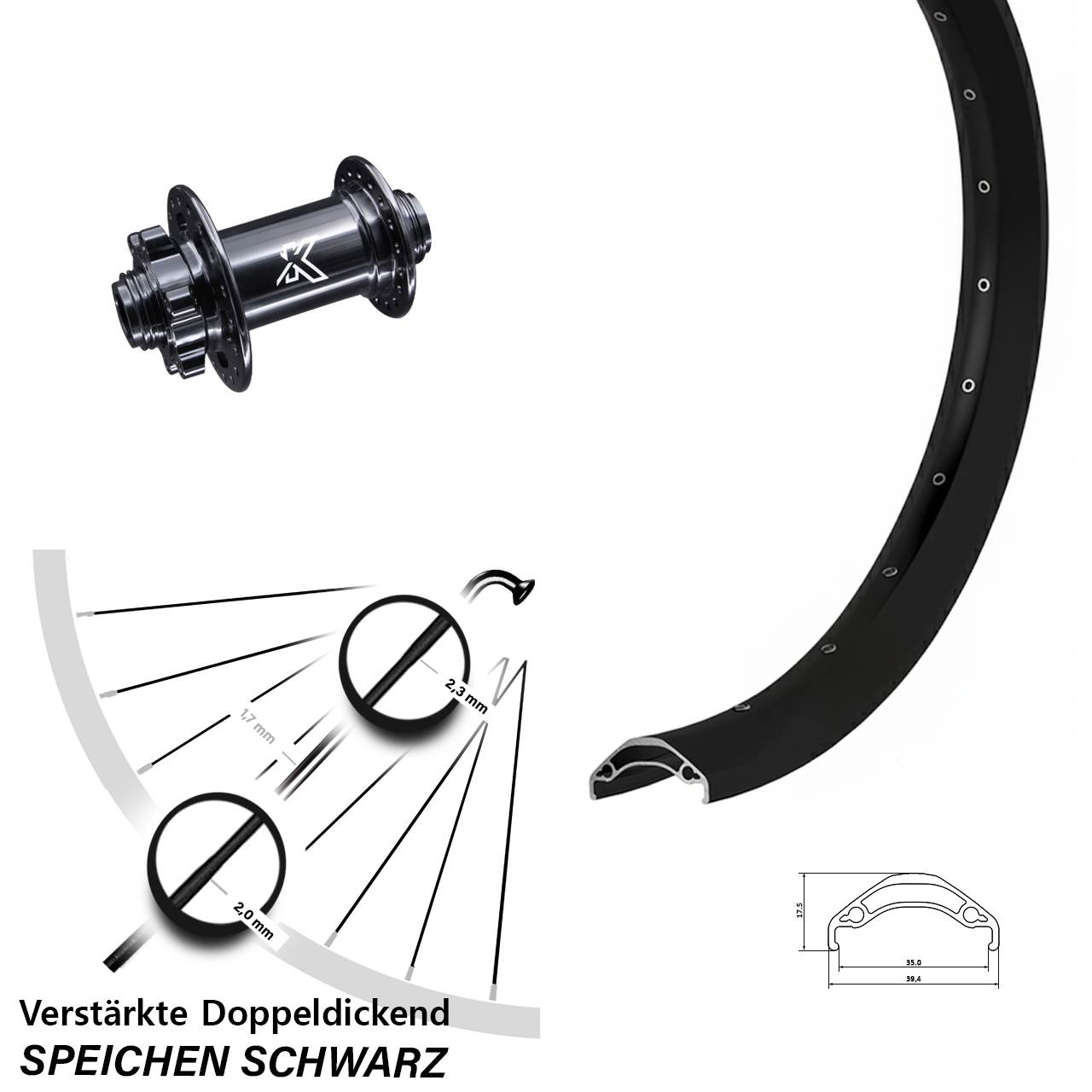 29 Zoll Vorderrad Ryde Disc 35 KX-M 15x100