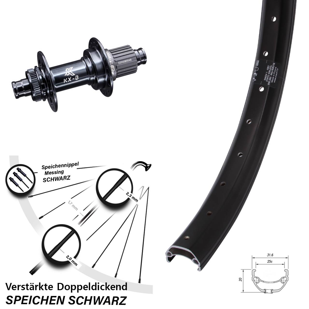 Centerlock Hinterrad 12x148 20 Zoll Mach1 Kargo KX-BS Shimano Micro Spline