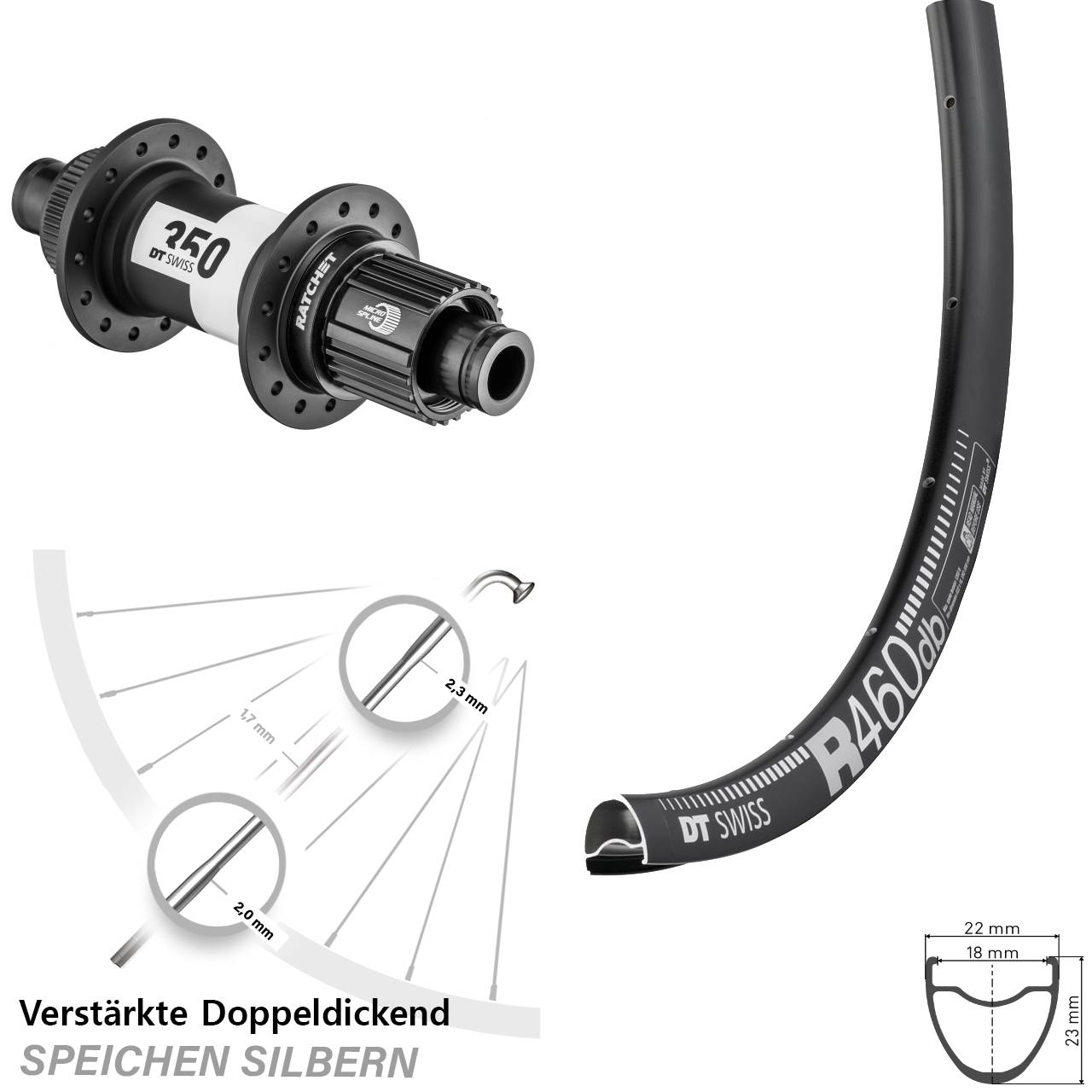 Disc Hinterrad 28 Zoll DT Swiss R 460-350 Ratchet 36 Micro Spline 12x142