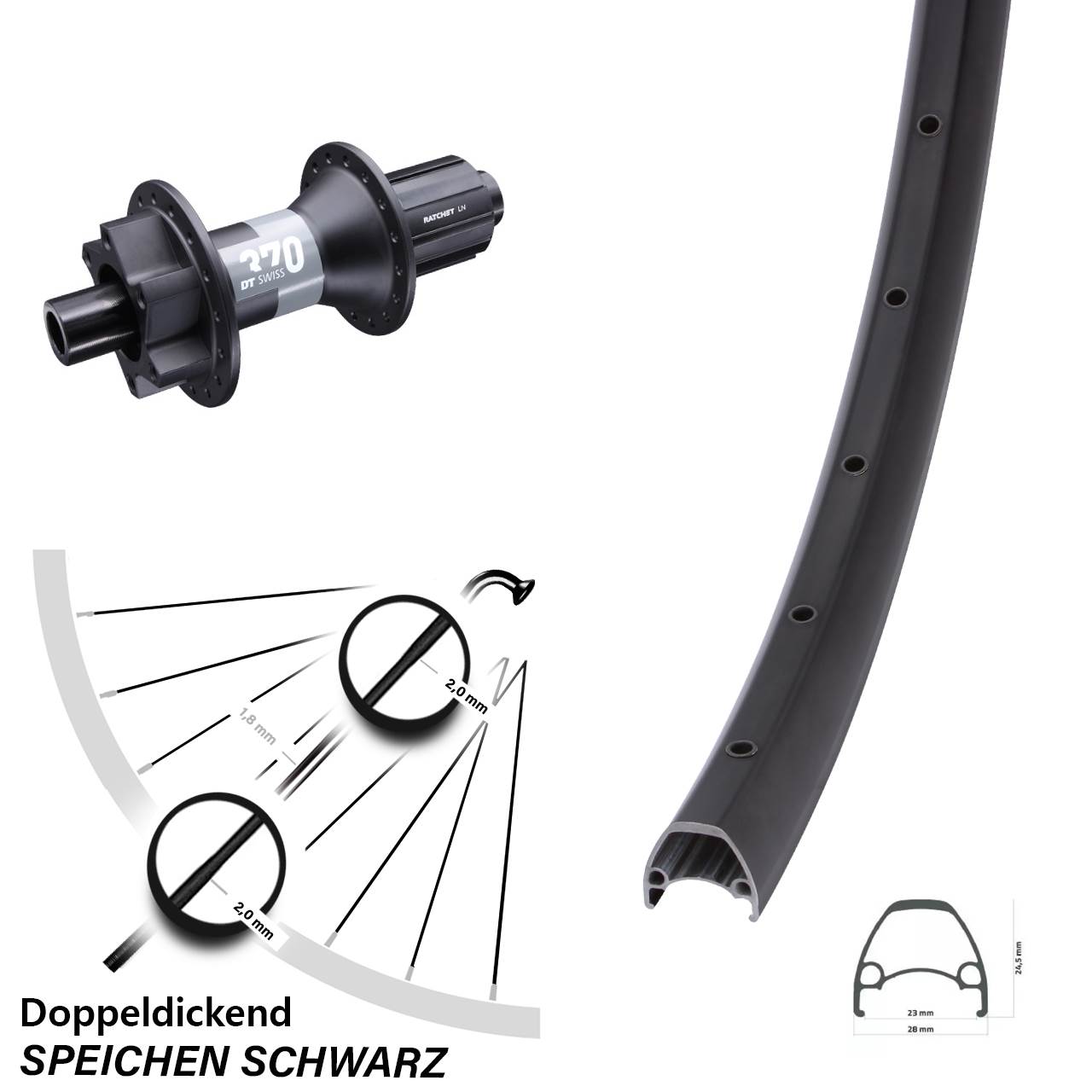 Ambrosio Sport DT Swiss 370 29 Zoll Hinterrad 6-Loch 12x148 8-11 fach HG