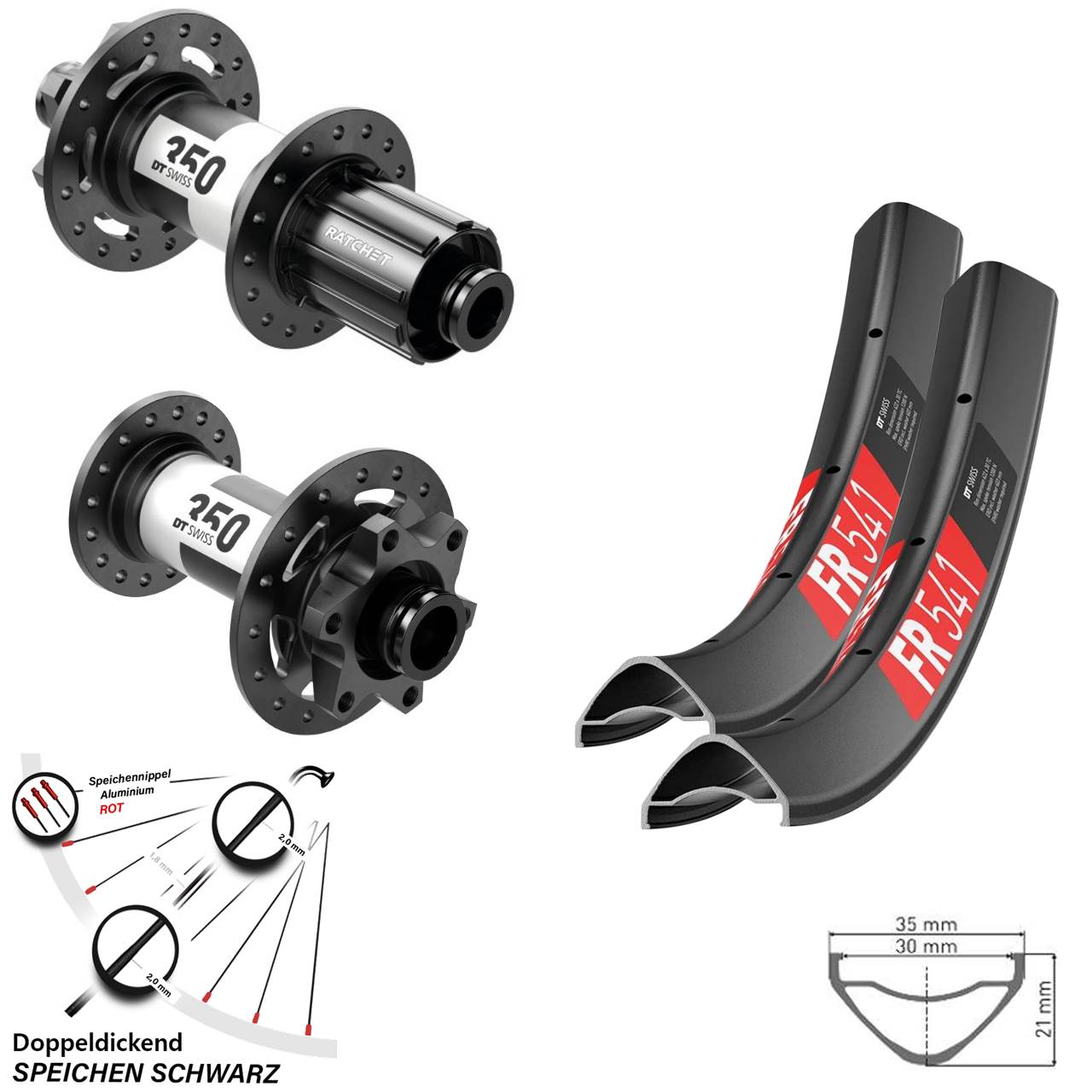 Laufradsatz Mullet 27,5/29 Zoll Shimano HG 6-loch Boost 350 DT Swiss FR541