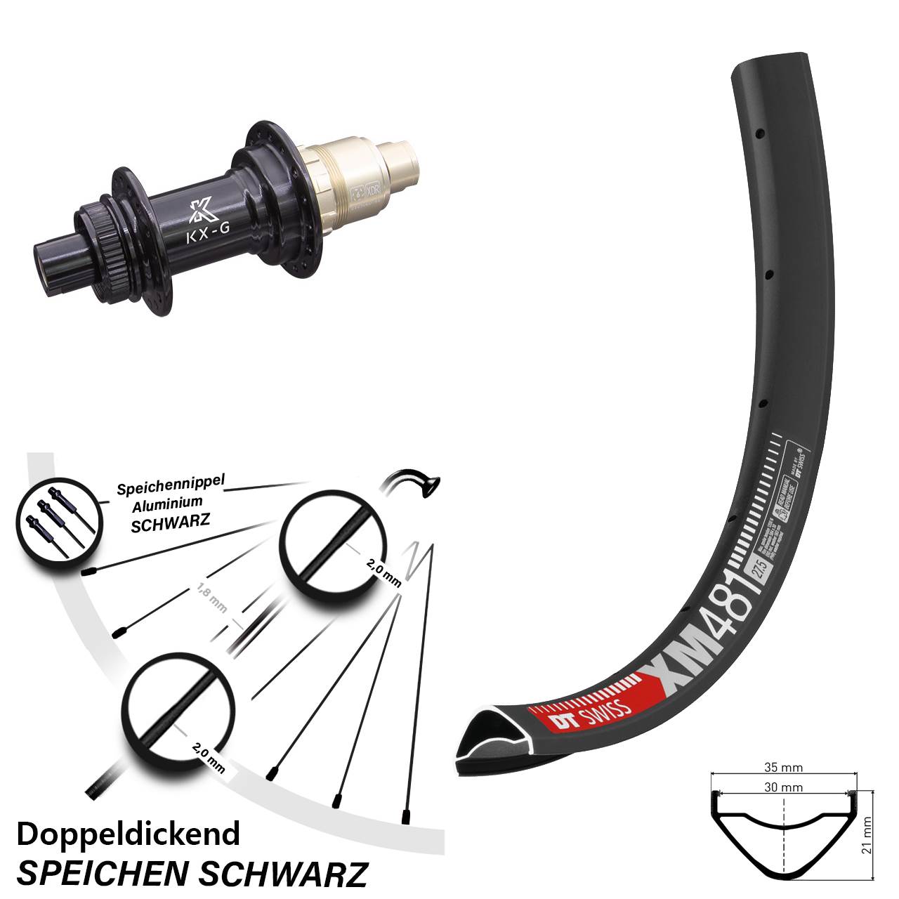 Centerlock Hinterrad 27,5 Zoll DT Swiss XM481 KX-G 12x142