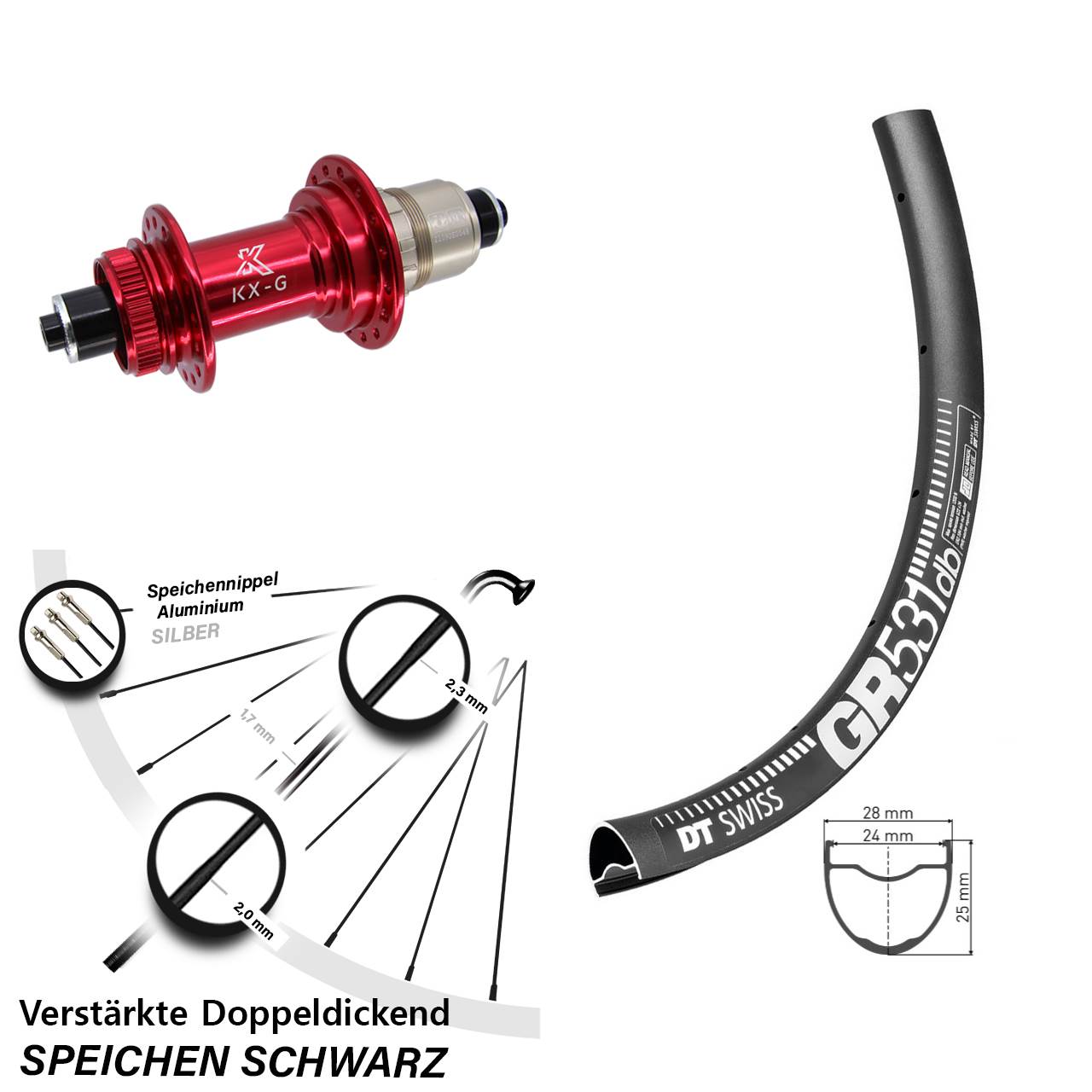 Disc Laufrad 28 Zoll DT Swiss GR 531 KX-G rot XDR 11-12 fach für Schnellspanner