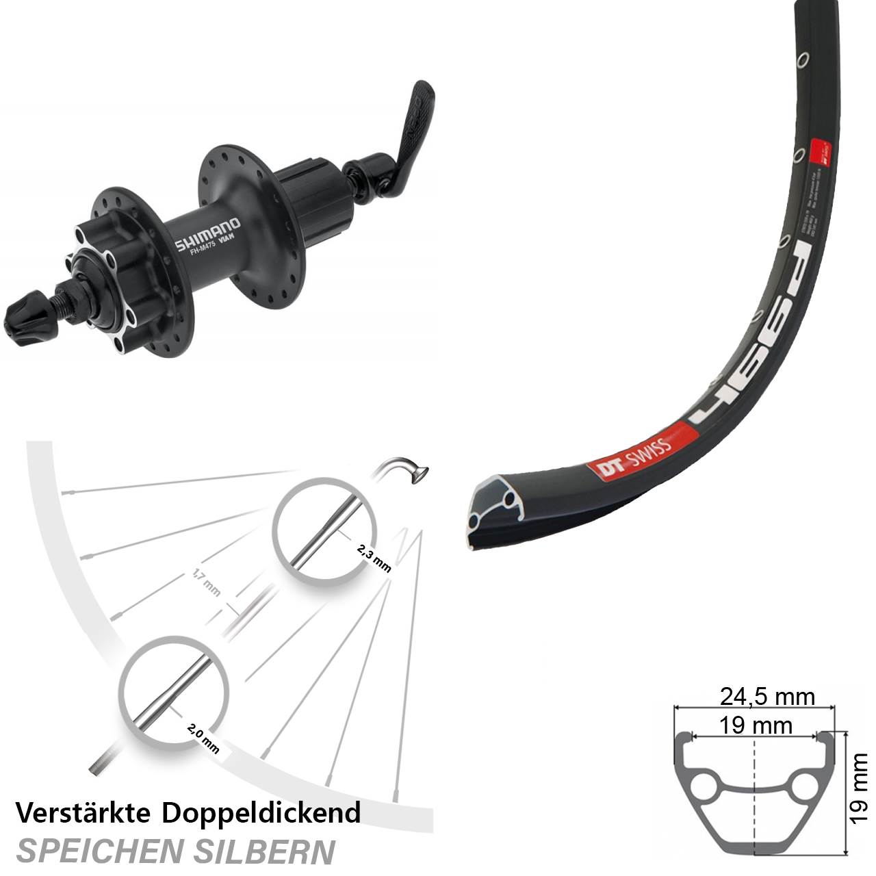 28 Zoll DT Swiss 466 Shimano Alivio 6-Loch Hinterrad QR 8-11 fach HG