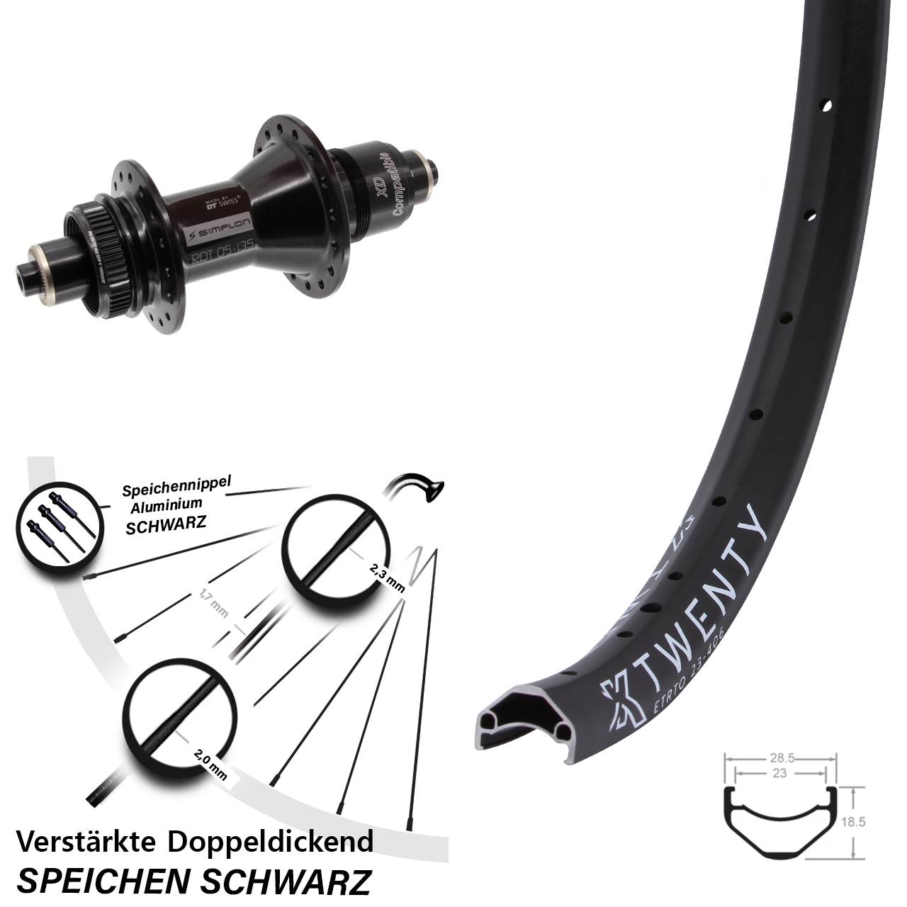 20 Zoll KX Twenty DT Swiss 370 Hinterrad Centerlock QR XD 11-12 fach