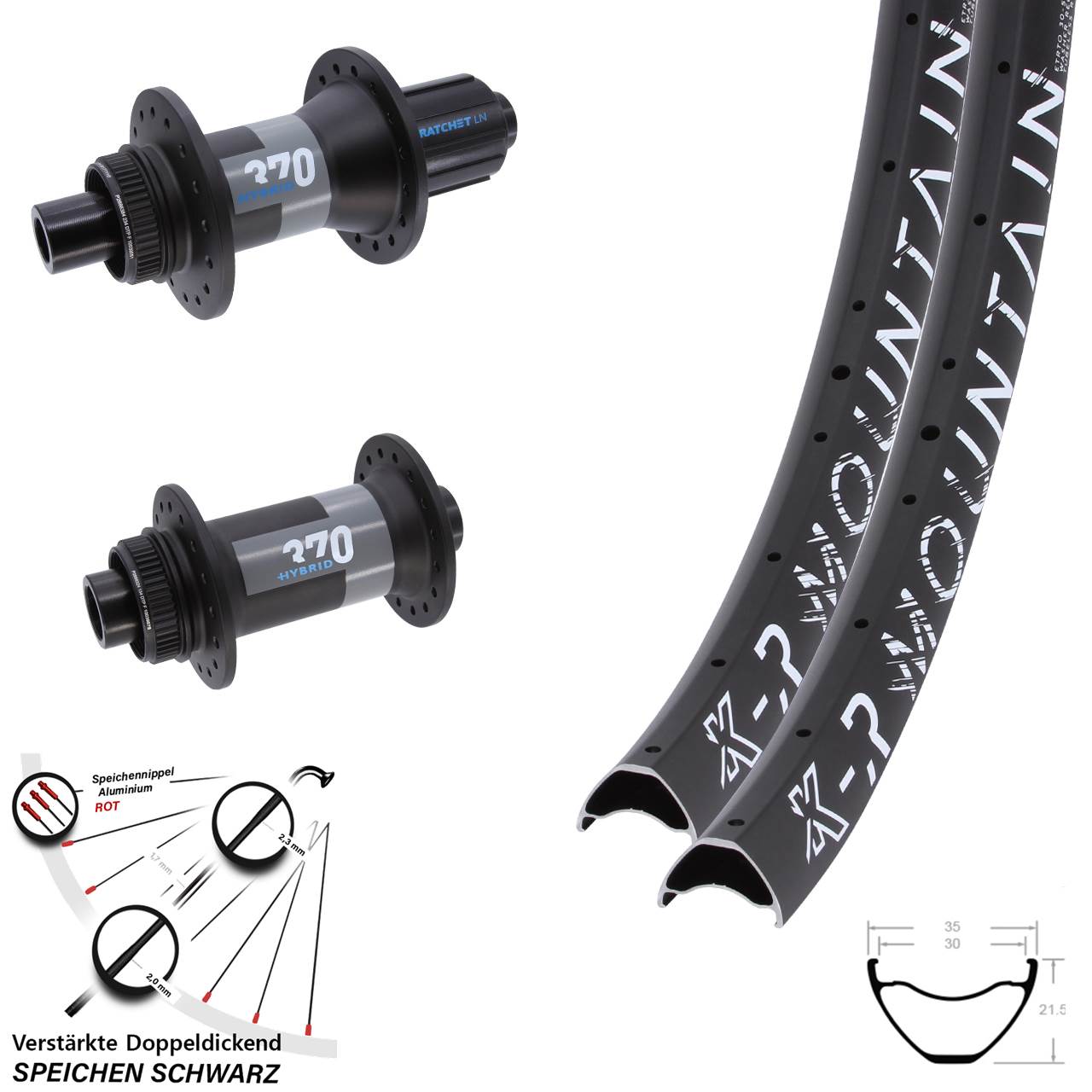 29 Zoll KX-R Mountain DT Swiss 370 Hybrid Centerlock Laufradsatz 15x110 12x148 8-11 fach