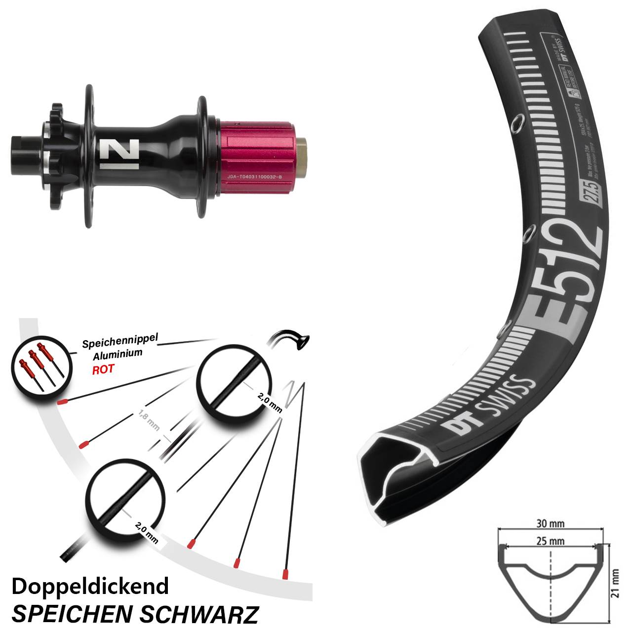 DT Swiss E 512 Novatec Superlight 27,5 Zoll Disc Laufrad 12x142 8-12 fach