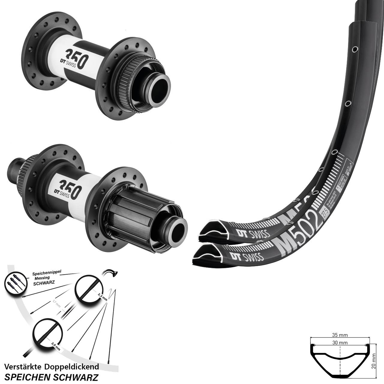 29 Zoll DT Swiss M502-350 Laufrad-Satz 15x110 12x148 Boost 8-11 fach