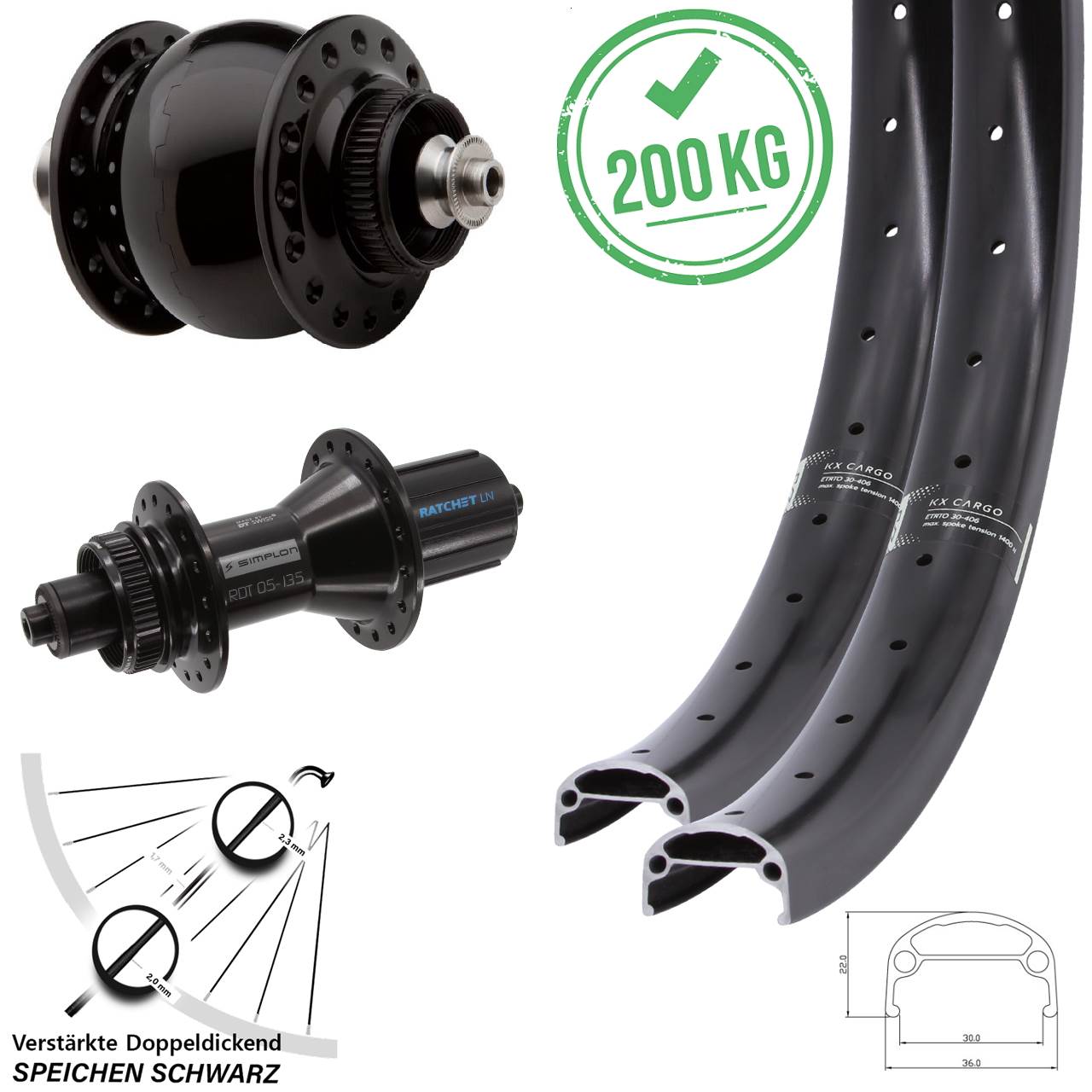 KX Cargo DT Swiss 370 Hybrid SON 28 20/29 Zoll Centerlock Laufradsatz QR 8-11 fach HG