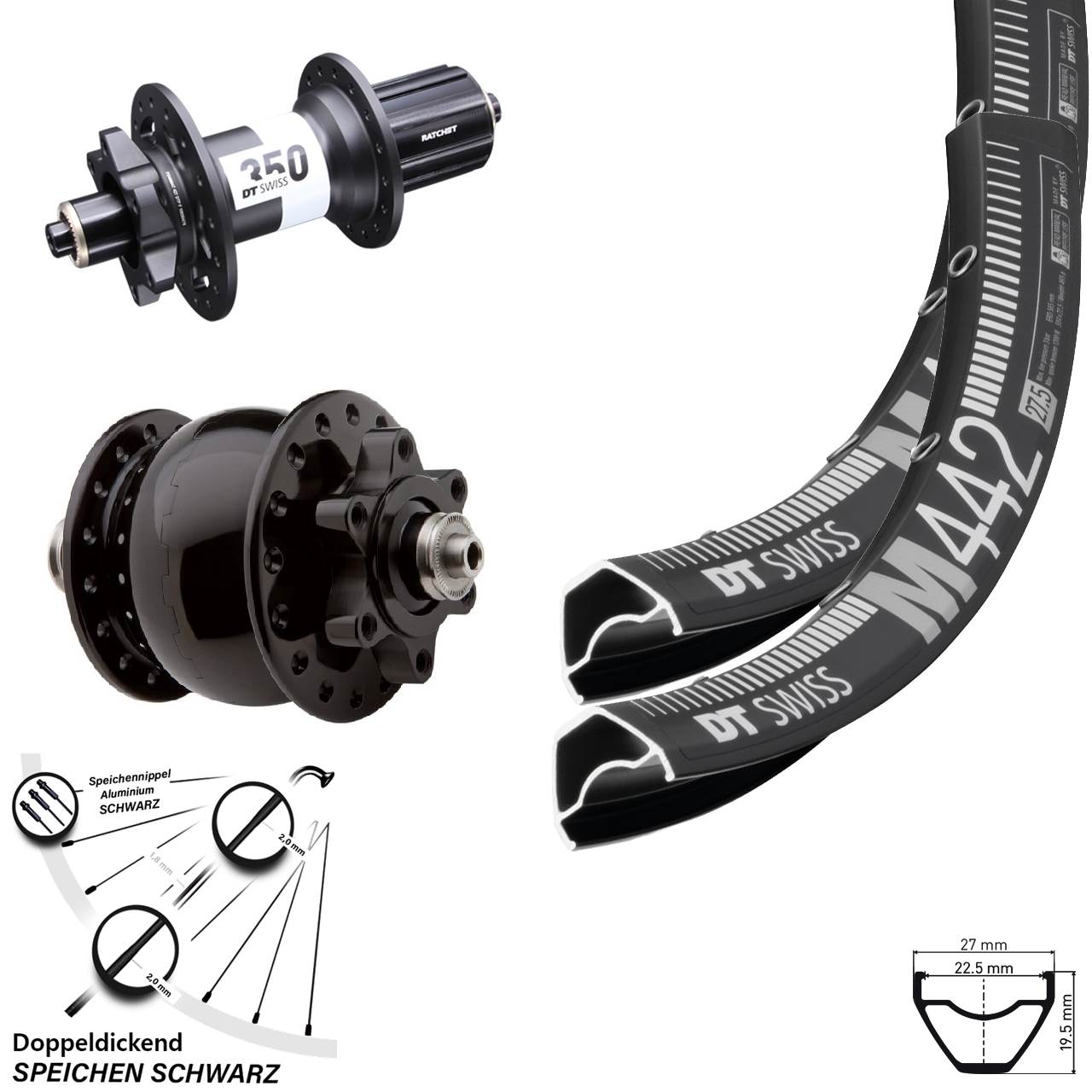 Laufradsatz QR 29 Zoll DT Swiss M 442-350 Ratchet 36 Disc SON 28 8-11 fach HG