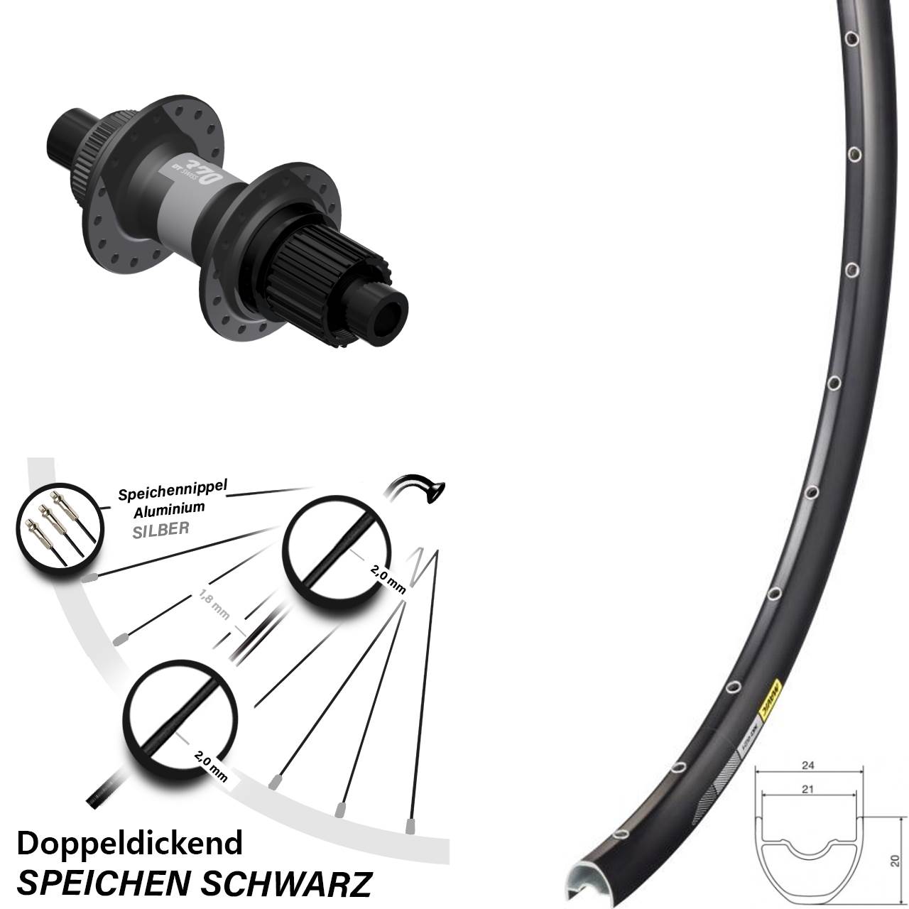 29 Zoll Mavic XC621 DT Swiss 370 Disc Laufrad 12x142 Micro Spline
