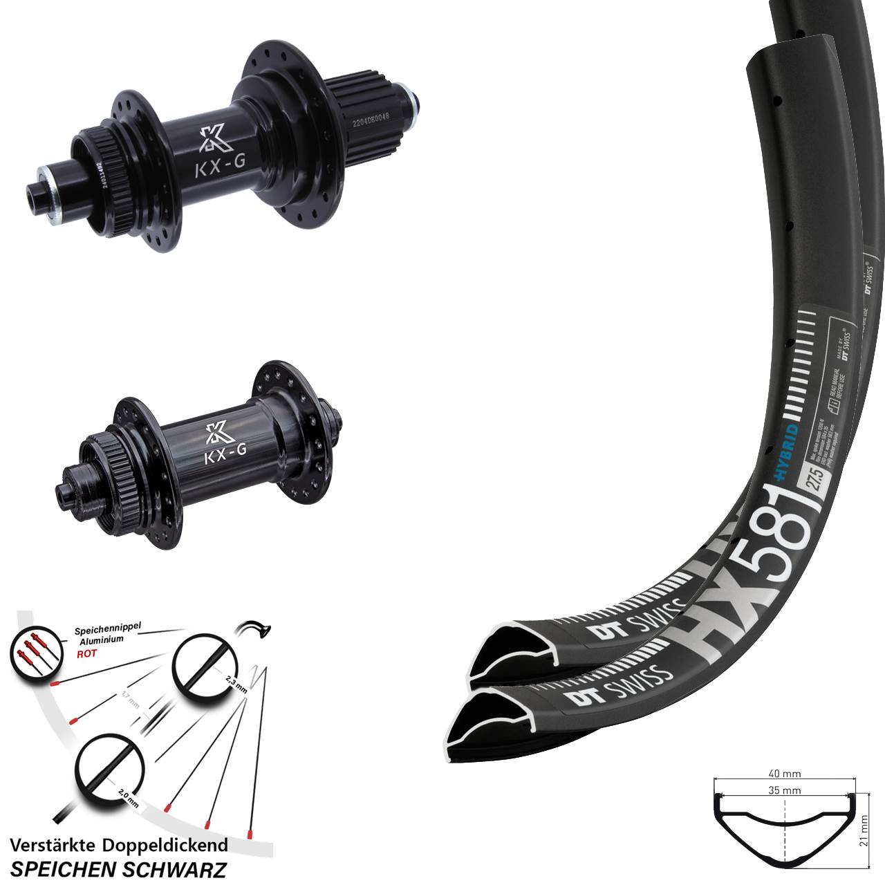 27,5 Zoll DT Swiss HX581 KX-GS verstärkt Disc Laufradsatz QR Shimano Micro Spline