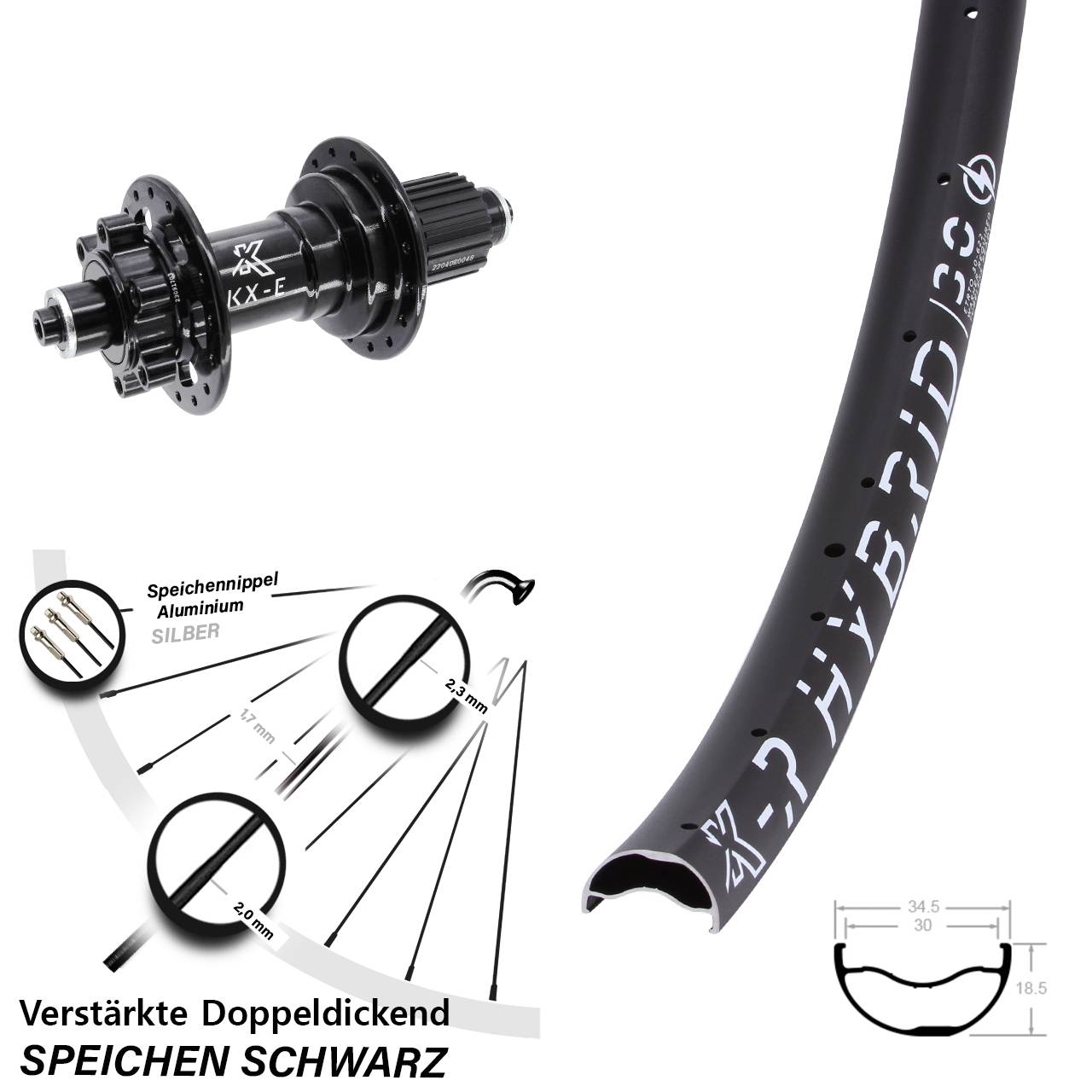 Hinterrad 6-Loch 29 Zoll KXR-E Hybrid 30 Shimano Micro Spline QR Boost