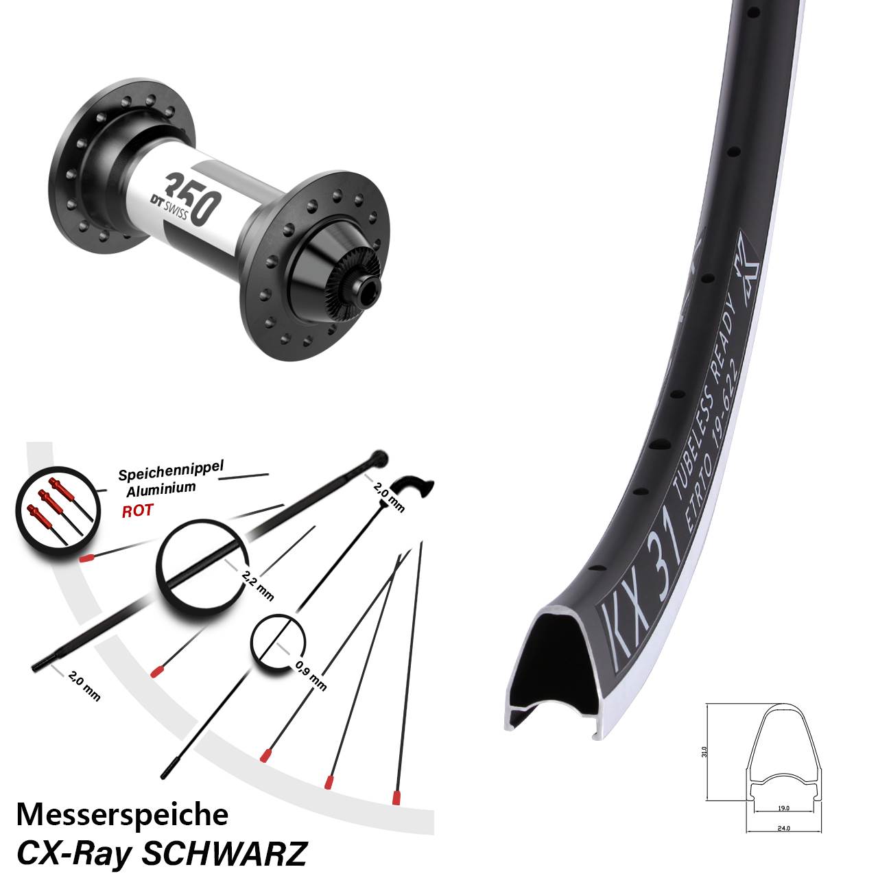KX 31 DT Swiss 350 28 Zoll Rennrad Vorderrad CX-Ray QR