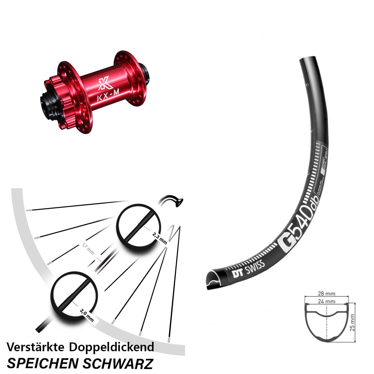 Disc Laufrad 12x100 29 Zoll DT Swiss G 540 KX-M rot
