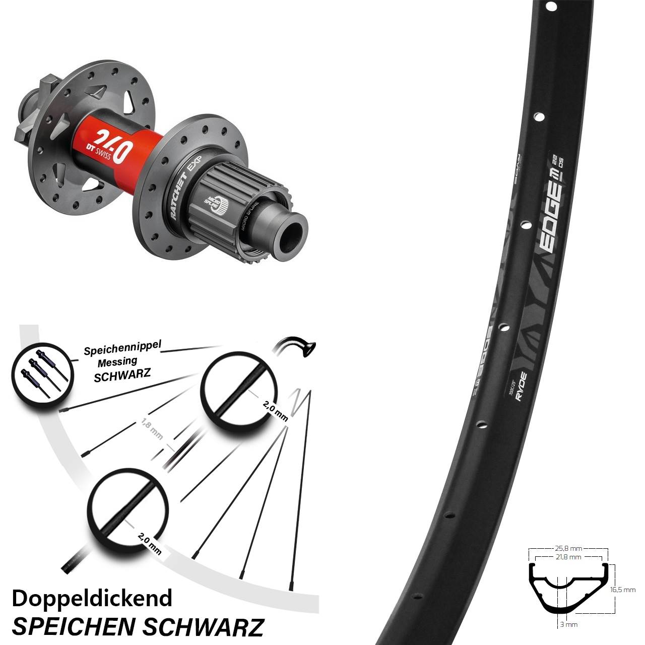 Ryde Edge M22 DT Swiss 240 28-29 Zoll Disc Hinterrad 12x148 Boost Micro Spline