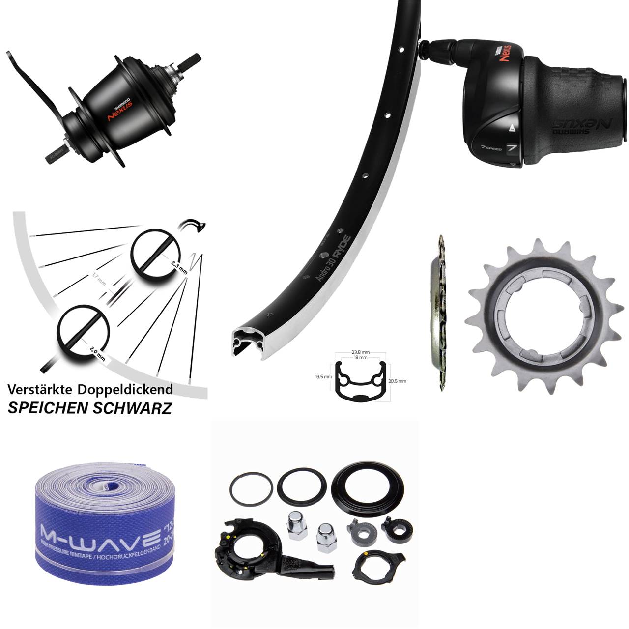 28 Zoll Hinterrad Shimano Nexus SG-C3001 7 Gang Rücktritt Ryde Andra 30 schwarz