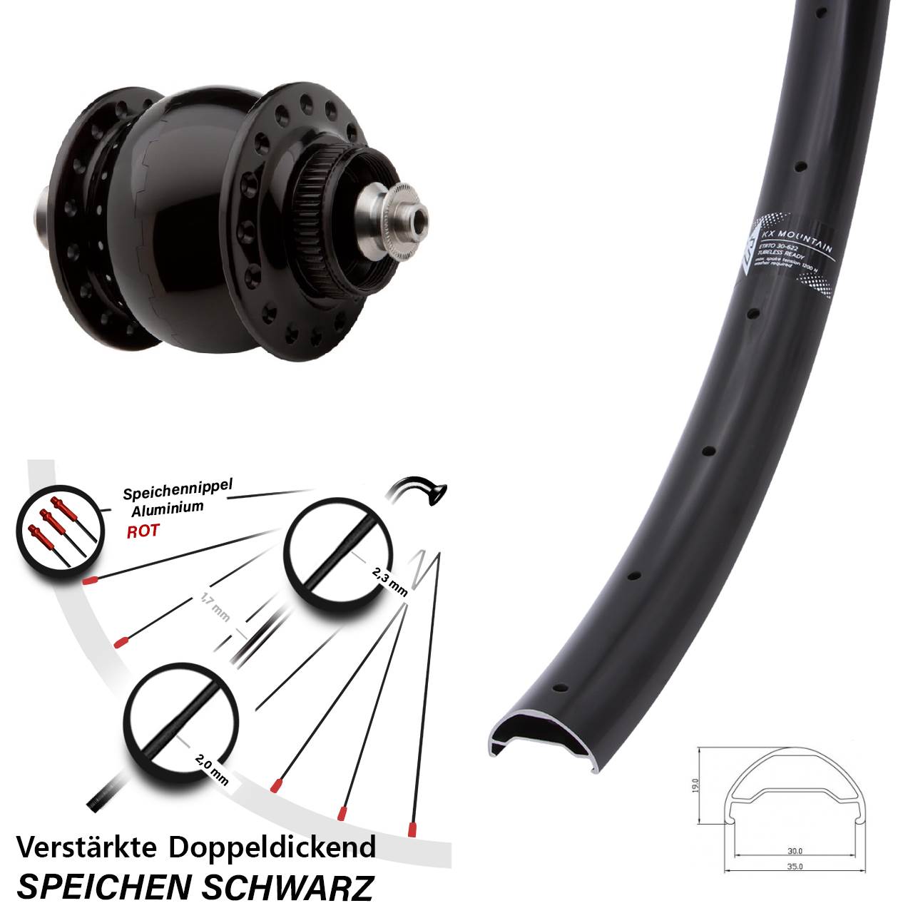 29 Zoll KX Mountain TR SONdelux Centerlock Vorderrad mit Nabendynamo für Schnellspanner