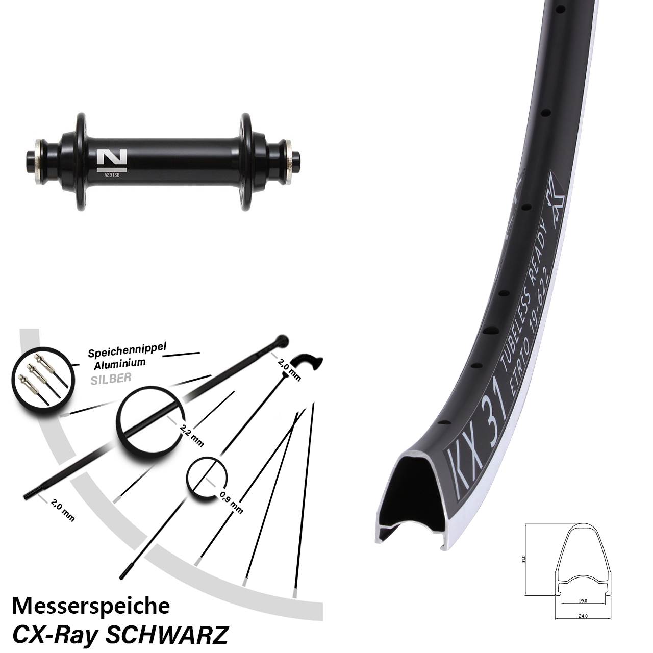 Vorderrad für Schnellspanner 28 Zoll KX 31 Novatec A291 CX-Ray