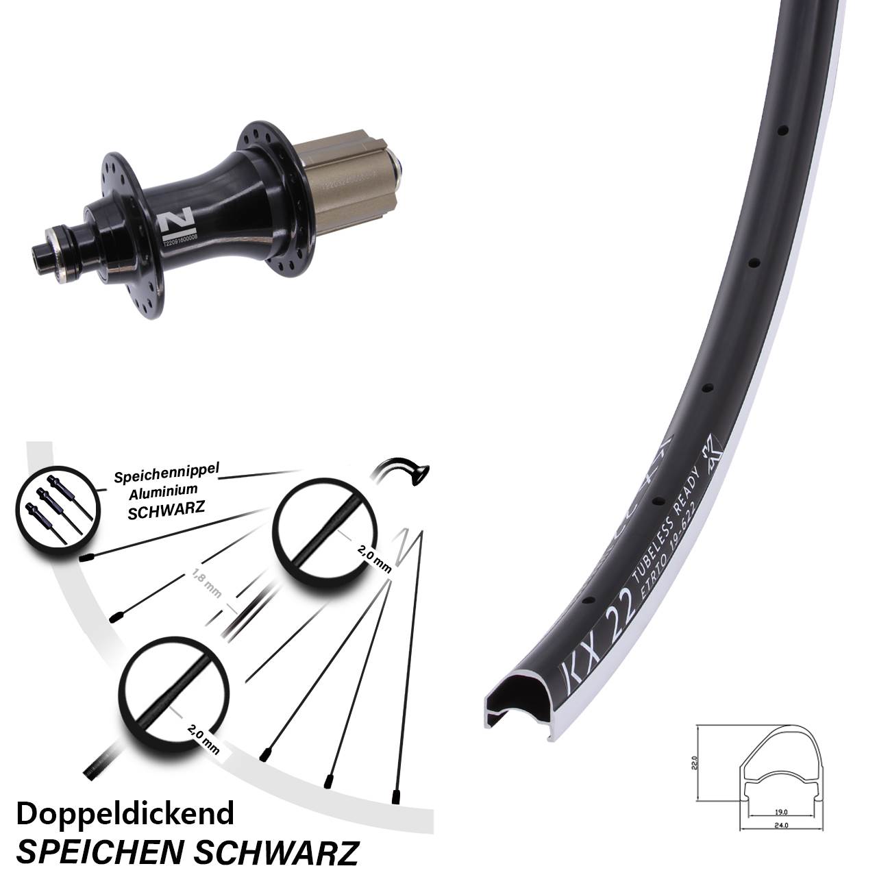 Hinterrad 28 Zoll KX 22 OS Novatec F162 Campa 8-12 fach QR