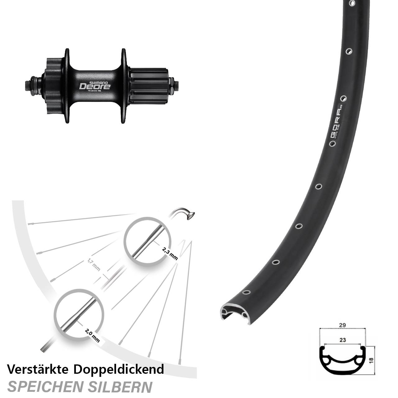 Disc Hinterrad QR 28 Zoll Gora 23 Shimano Deore FH-M525 8-11 fach HG