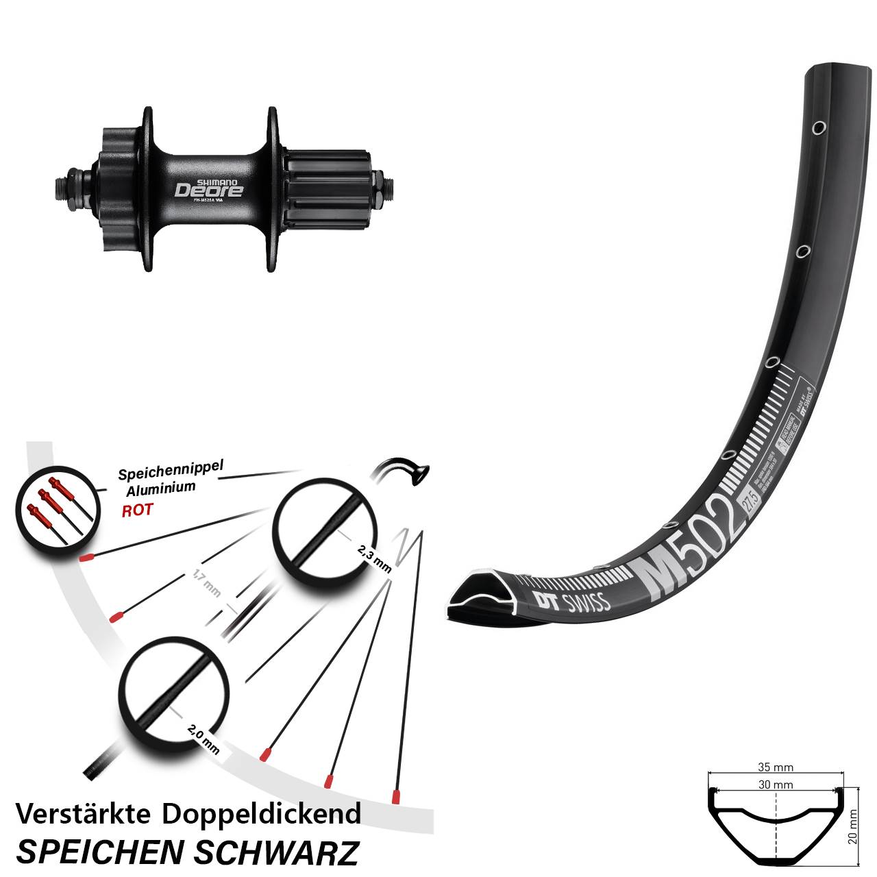 Disc Hinterrad 29 Zoll DT Swiss M502 Shimano Deore 8-11 fach HG QR