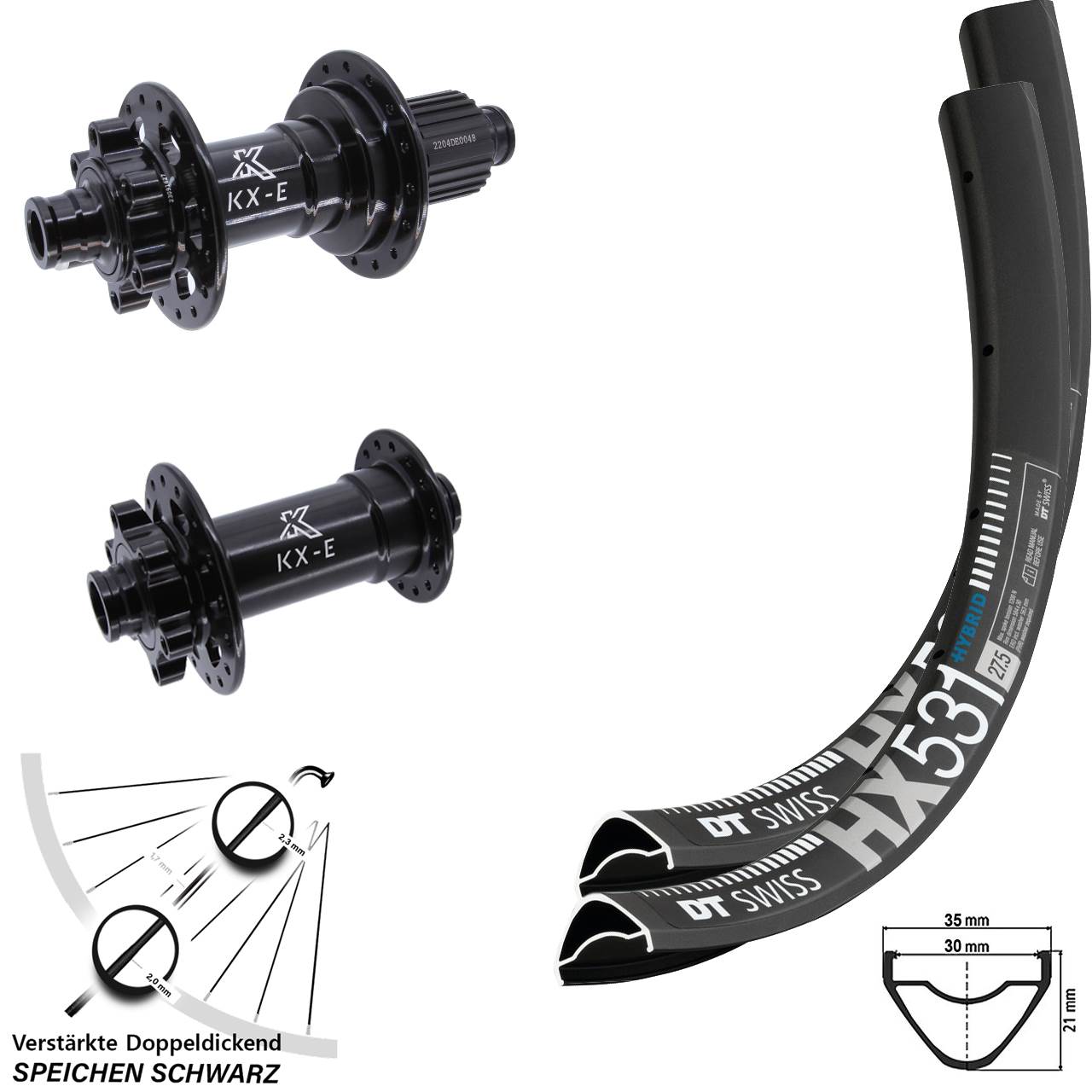 29 Zoll DT Swiss HX531 KX-E Disc 6-Loch Heavy Duty Laufradsatz 15x110 12x148 Micro Spline