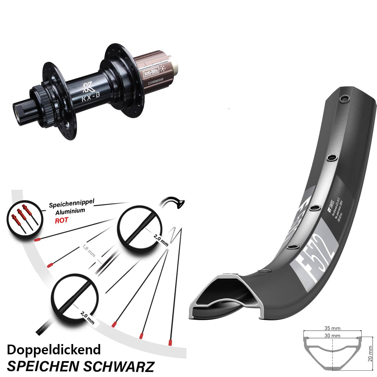 27,5 Zoll DT Swiss F572 Hinterrad KX-B Centerlock 8-12 fach 12x148