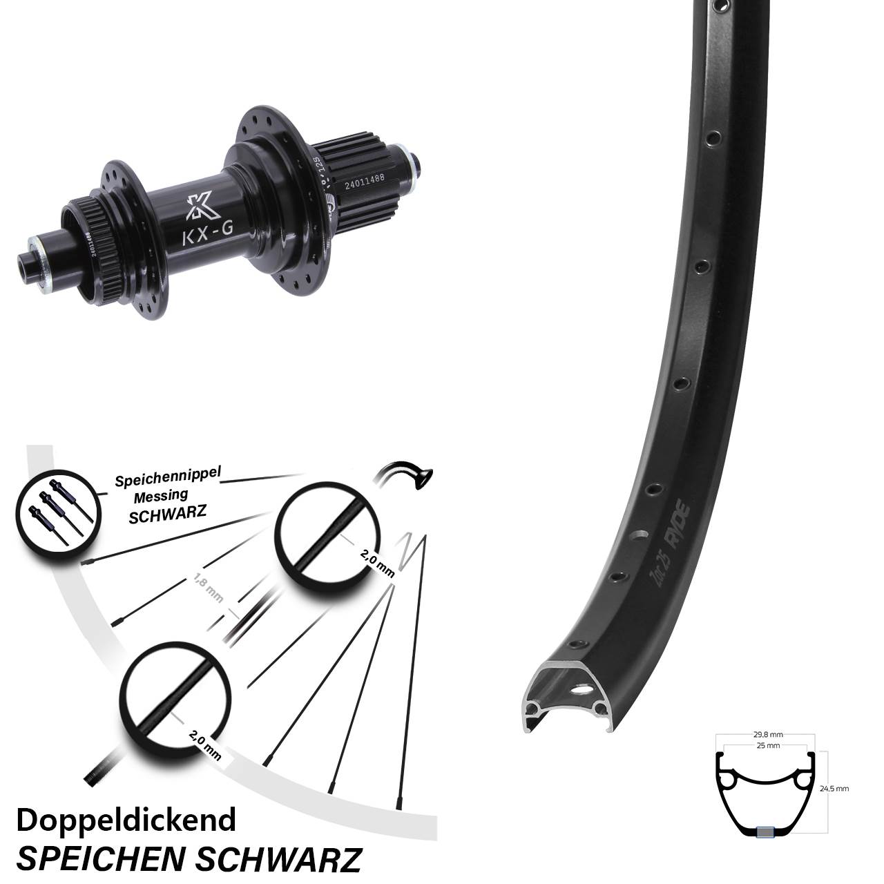 Disc Laufrad 28-29 Zoll Ryde ZAC 25 KX-G Shimano Micro Spline QR