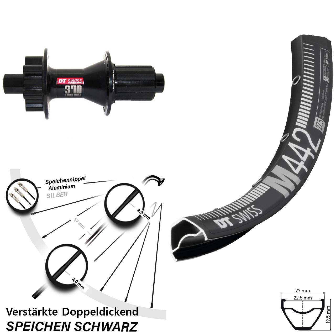 Disc Hinterrad 28 Zoll DT Swiss M 442-370 Hybrid 8-11 fach 12x142