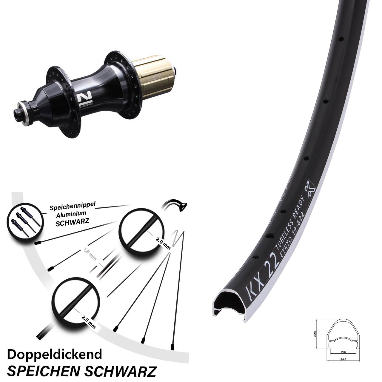 28 Zoll KX 22 Novatec F162SB Laufrad hinten für Schnellspanner 8-12 fach