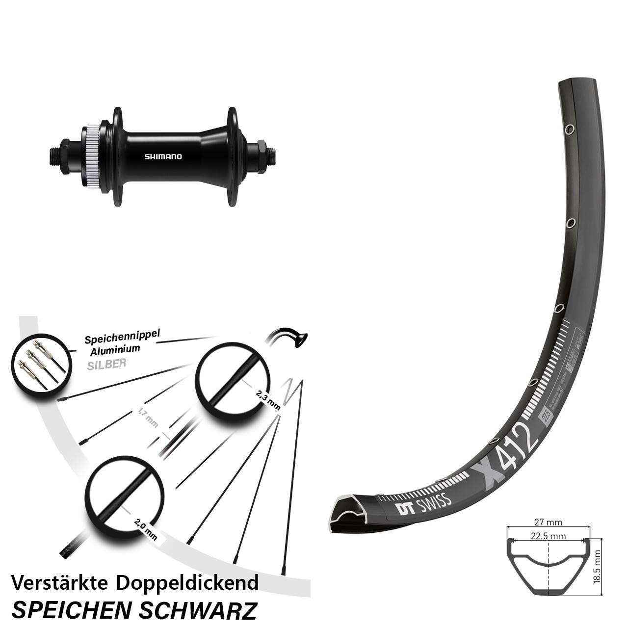 Disc Vorderrad QR 28-29 Zoll DT Swiss X 412 Shimano HB-QC400