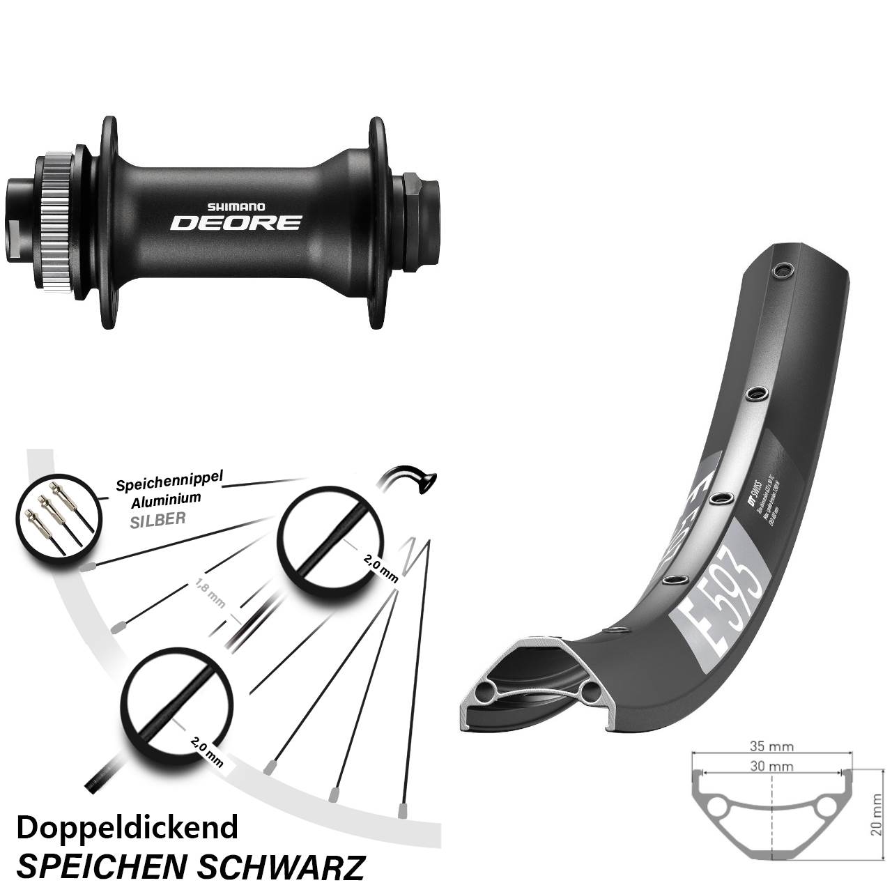 Vorderrad Centerlock 27,5 Zoll DT Swiss E593 Shimano Deore 15x110 Boost