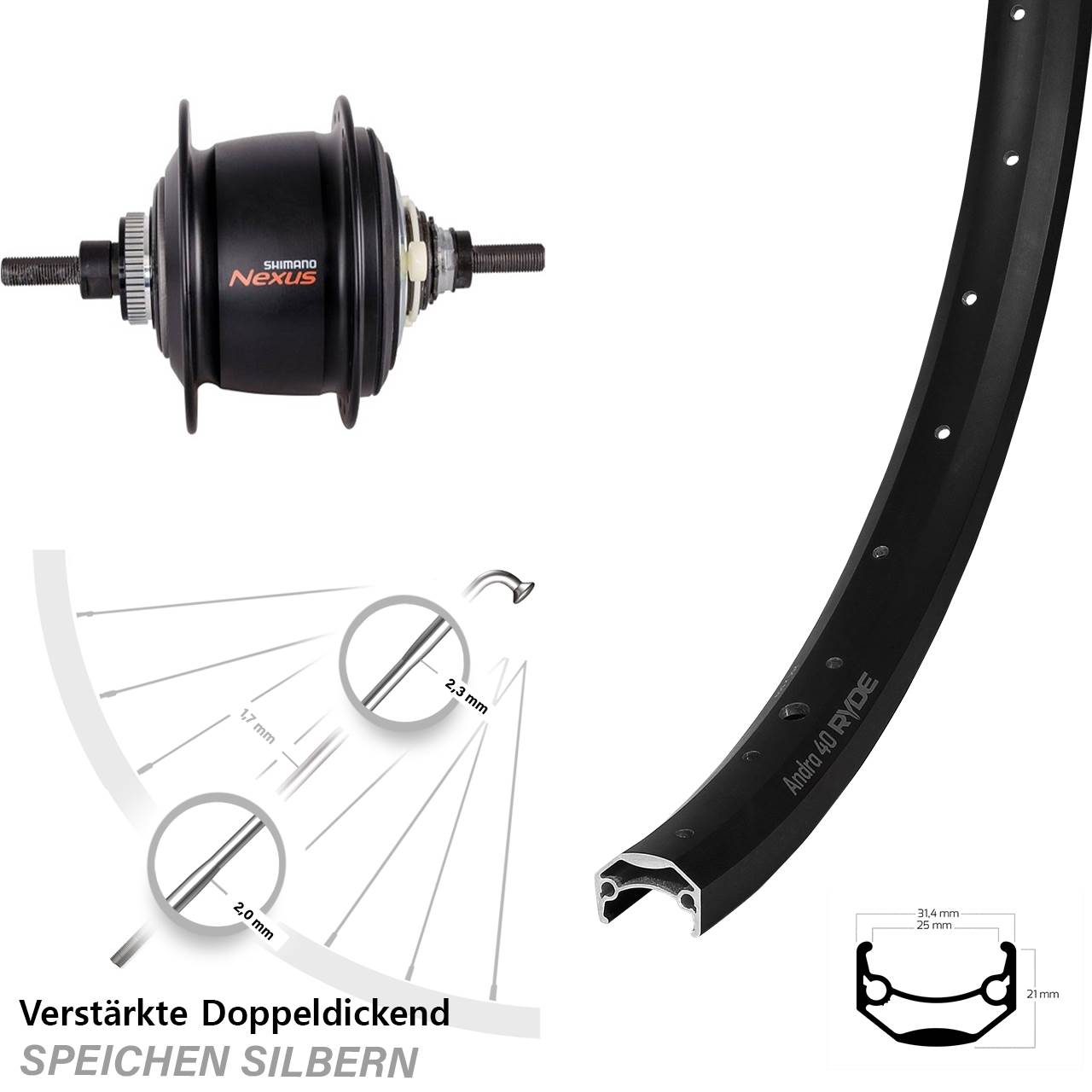 Hinterrad Ryde Andra 40 26 Zoll Shimano Nexus 8 Gang Centerlock