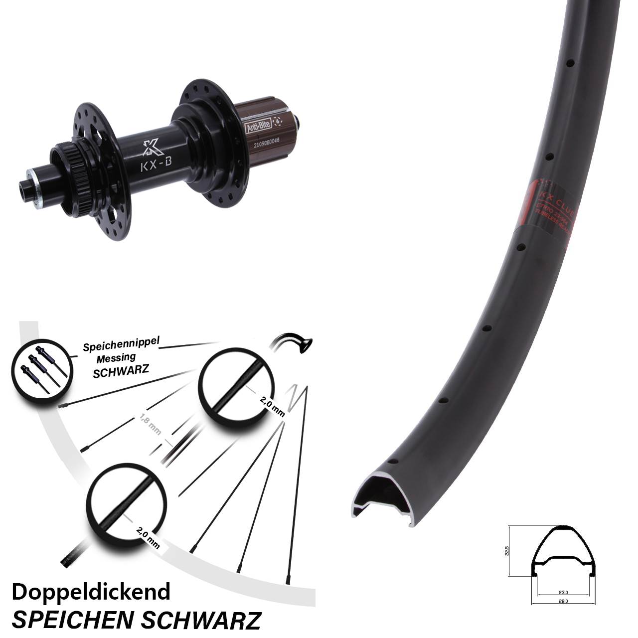 Boost Centerlock Hinterrad für Schnellspanner 650B KX Clue KX-B 8-12 fach