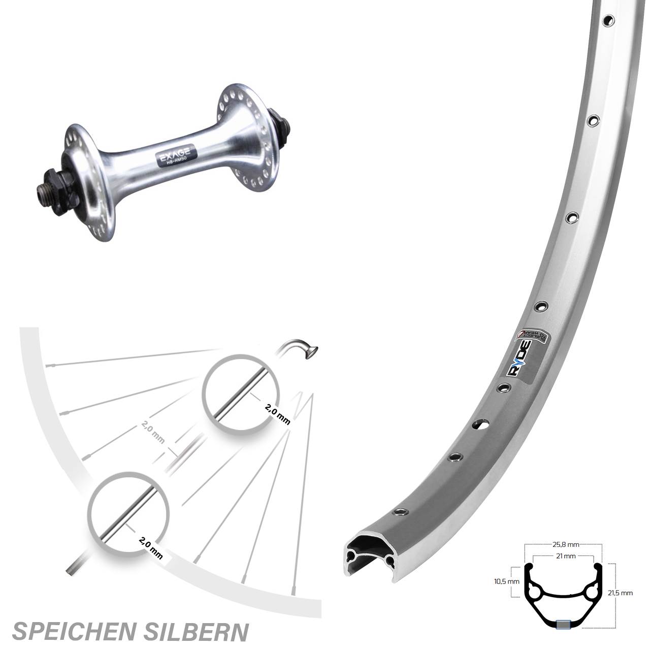 Vorderrad für Schnellspanner 27,5 Zoll Ryde ZAC 421 Shimano
