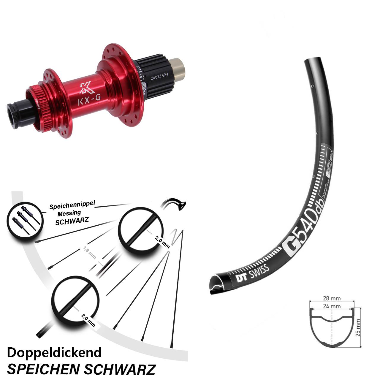 DT Swiss G 540 28 Zoll Hinterrad KX-G rot Micro Spline 12x142