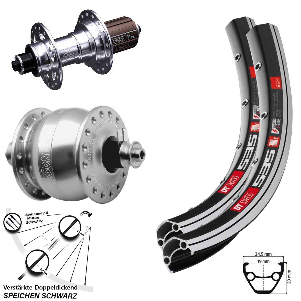 Laufradsatz für Schnellspanner 28 Zoll DT Swiss 535 KX-T SONdelux 8-12 fach HG