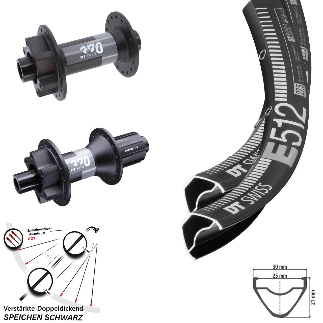 Laufradsatz 6-Loch 27,5 Zoll DT Swiss E512-370 8-11 fach 15x110 12x148