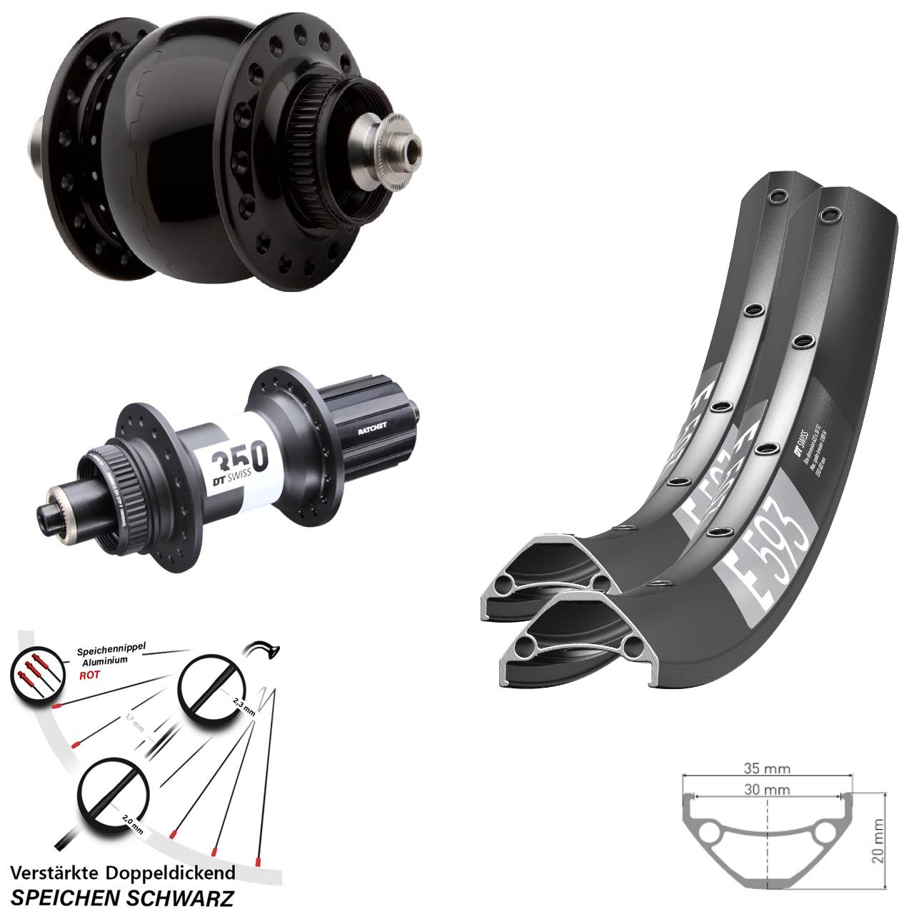 Laufradsatz Centerlock 650B DT Swiss E 593 DT Swiss 350 Ratchet 36 SON 28 8-11 fach QR