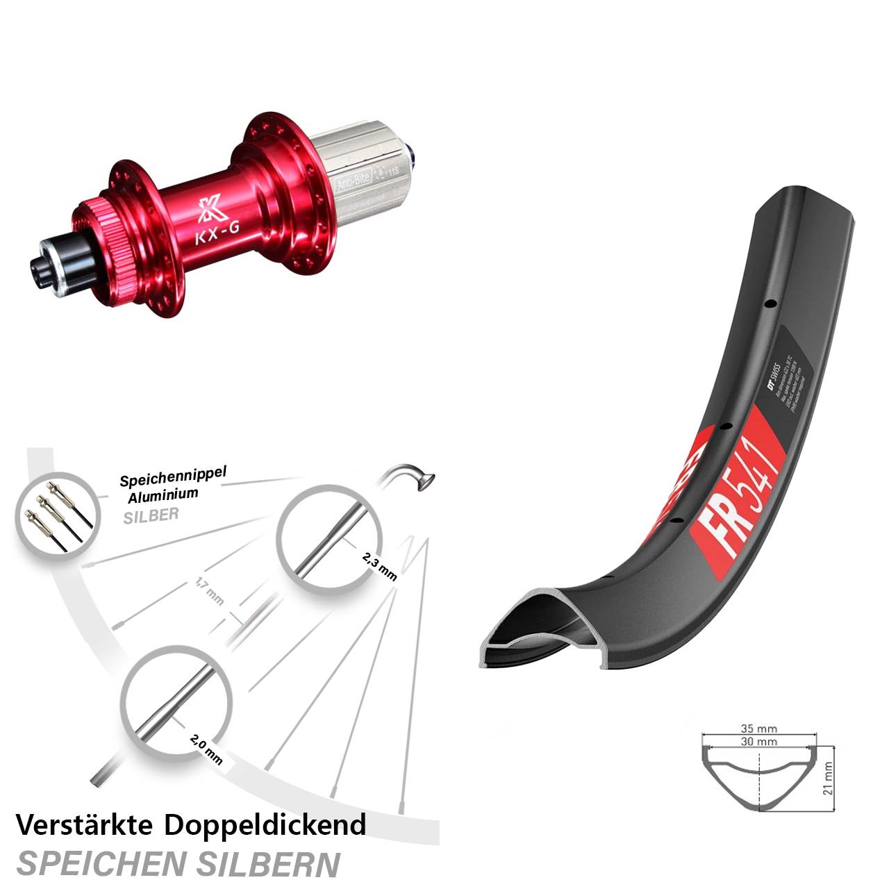 29 Zoll DT Swiss FR 541 KX-G rot Disc Hinterrad für Schnellspanner 8-12 fach