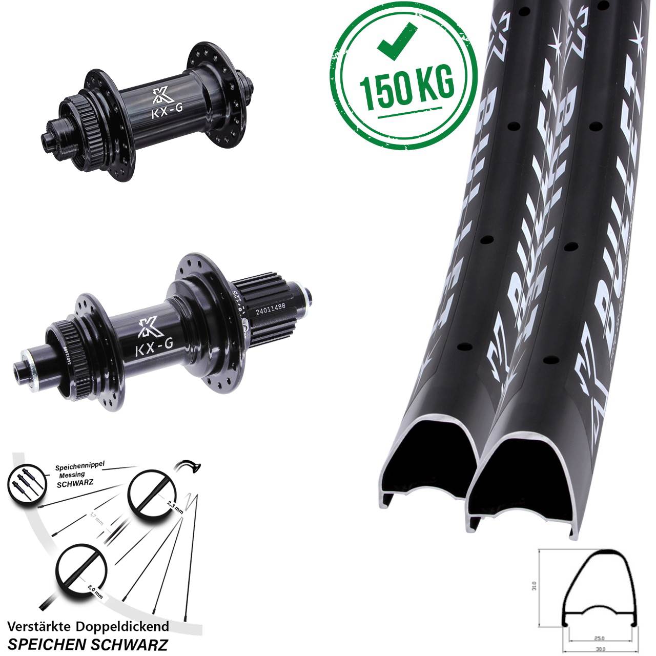 28 Zoll KX-G Bullet OS Disc Laufrad-Satz für Schnellspanner Shimano Micro Spline